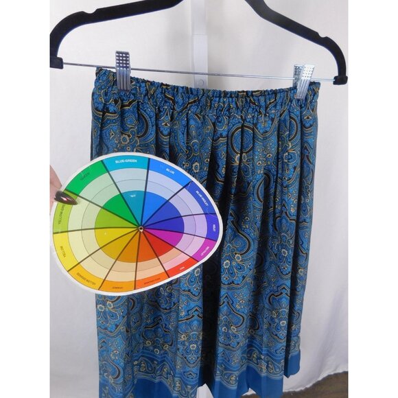 Draper's & Damon's Blue Paisley Border Print Skirt Elastic Waist Boho Witch 10 - Picture 9 of 11